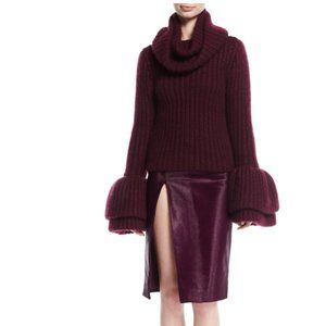 🥀 Brandon Maxwell Plum Cashmere Mohair Silk Wide Ribbed Bell Cuff Sweater sz XS